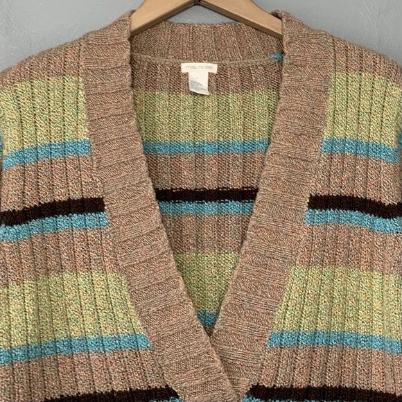 Striped Ribbed V-neck Sweater Size XL Gilmore Girls Y2K 90s Academia Preppy - Picture 3 of 6